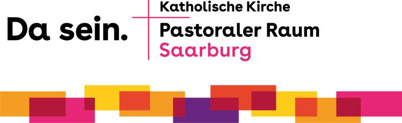 Man sieht bunte Kästchen an- und übereinandergereiht. Darüber der Text 'Da sein. Katholische Kirche. Pastoraler Raum Saarburg'